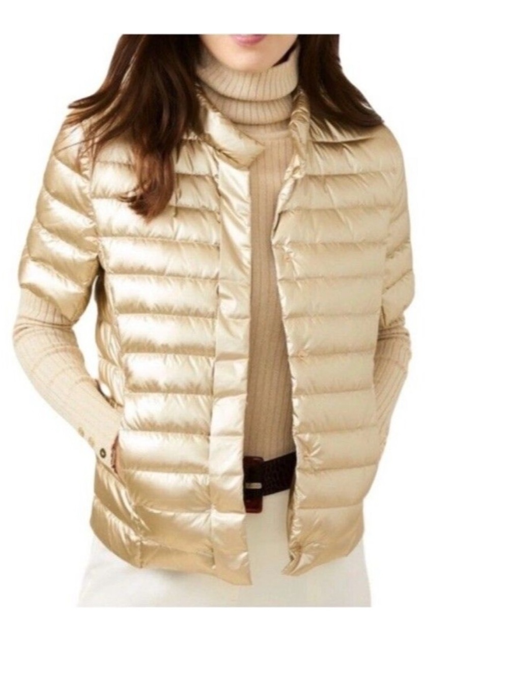J. McLaughlin Women's Lightweight Puffer Jacket in Gold.